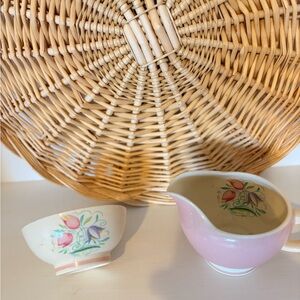 Vintage Floral Cream and Pink Ceramic Creamer and Sugar Bowl Set